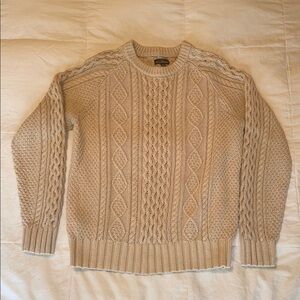 L.L. Bean Signature Off-White Cable Knit Crewneck Sweater